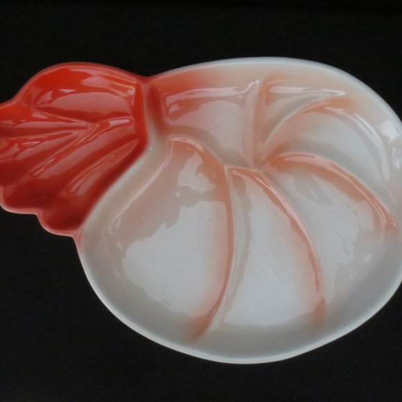 Encore Promotions Appetizer Dish Coral Ceramicware Shrimp Shaped Hand Painted - Picture 1 of 6
